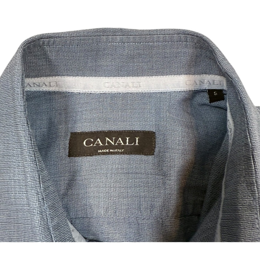 Canali Men's Blue Geometric Collared Long Sleeve Button Down Shirt Size Small - Picture 3 of 6